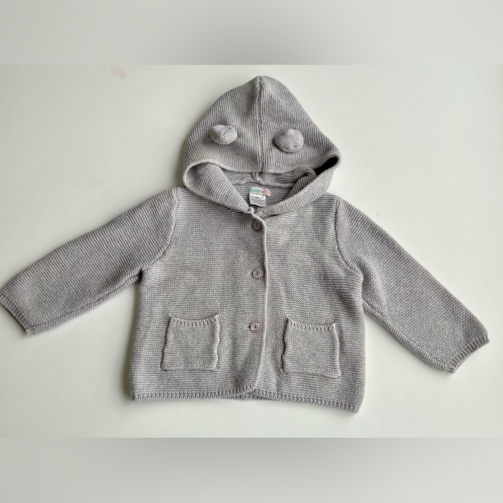 Sweetie Pie Gray Long Sleeve Button Up Cable Knit Hooded Sweater - 18M